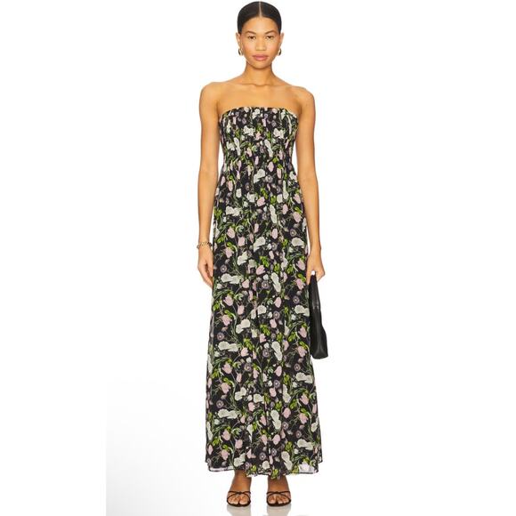 CAMI NYC Minoa Gown Pleated Floral Boned Bodice Maxi in Midnight Gardens 2 - Picture 2 of 9